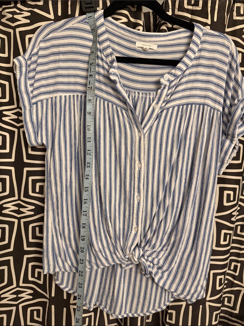 Maurices Blue and White Striped Button-Front Tie-Hem Top